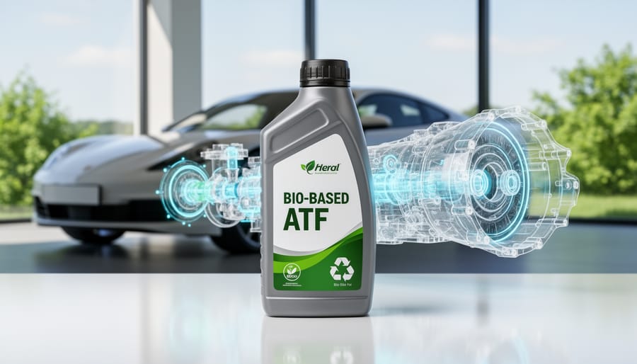 Bio-based transmission fluid being poured into vehicle transmission system