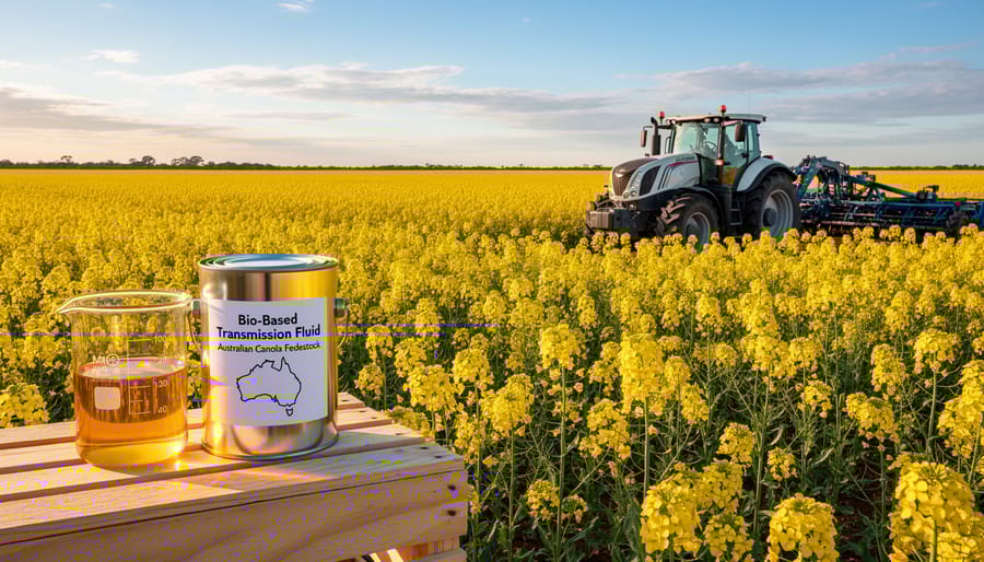 Canola crop field in bloom showing renewable agricultural source for bio-based fluids