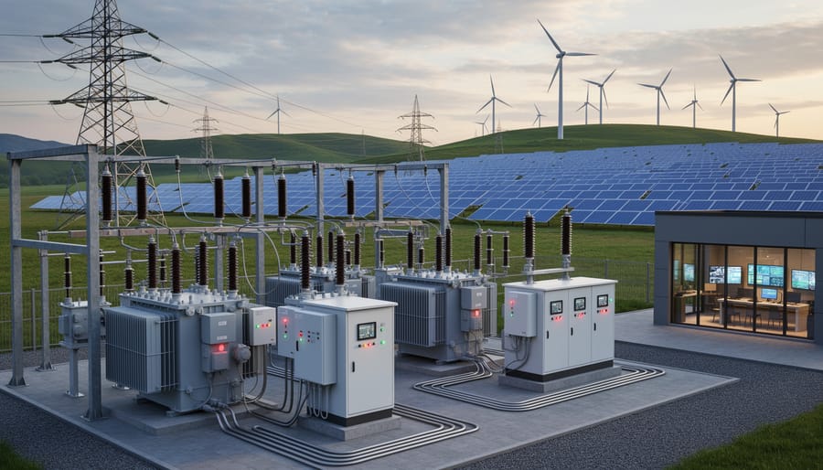 Close-up of dynamic line rating sensor mounted on power transmission line