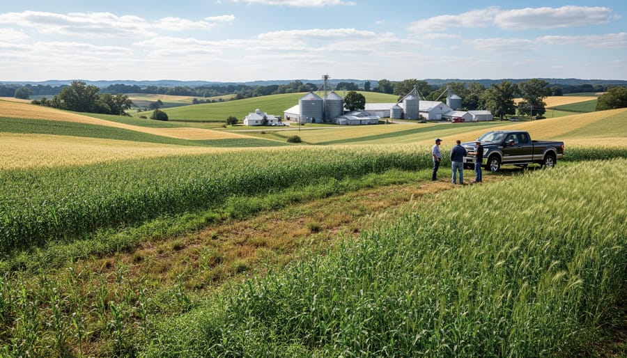 Rehabilitated Australian farmland with diverse vegetation and farm infrastructure