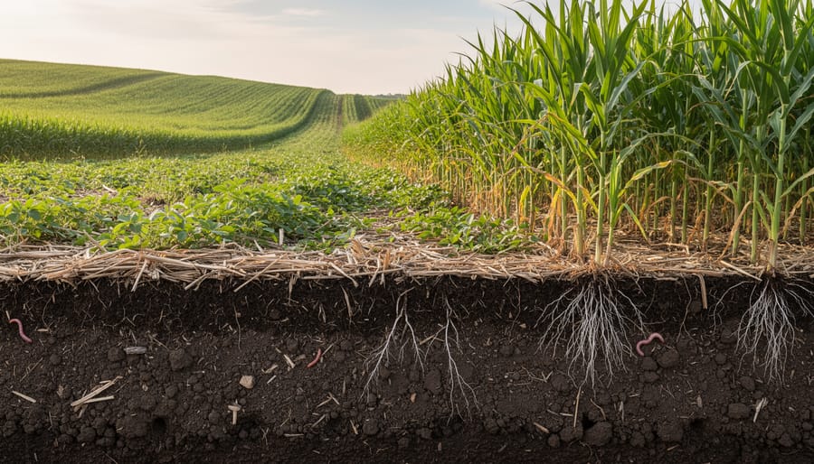 Close-up of healthy dark soil with good structure held in farmer's hands