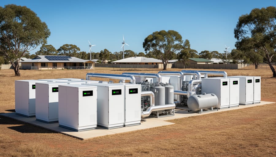 Modern energy storage installation integrated into Australian rural landscape with native vegetation