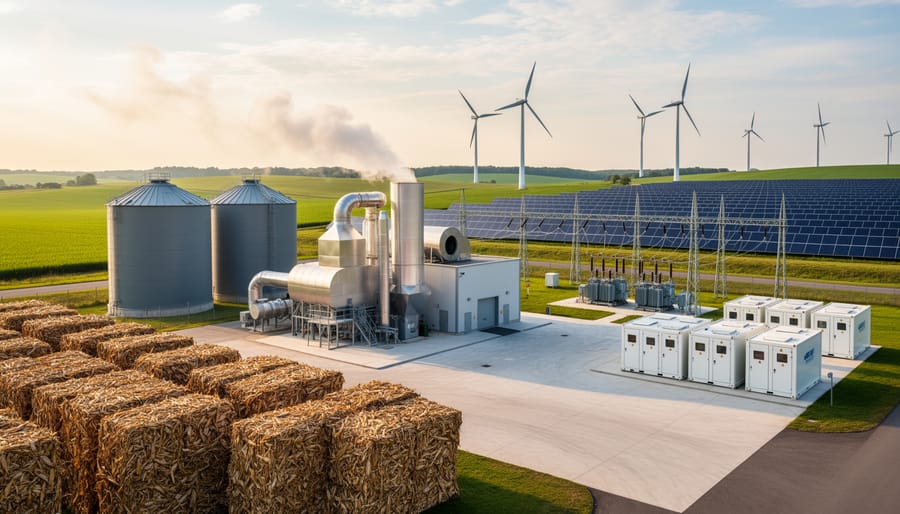 Agricultural biomass processing facility on Australian farm with crop waste storage