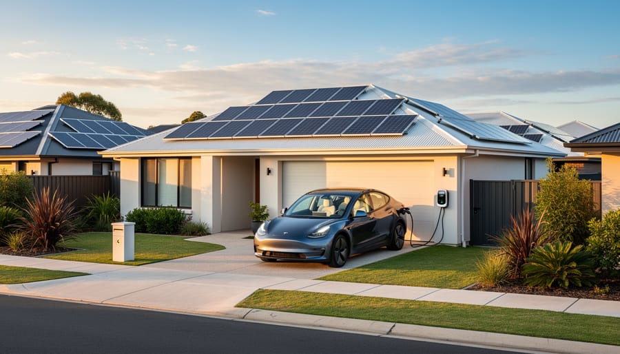 Modern Australian home with solar panels and electric vehicle charging