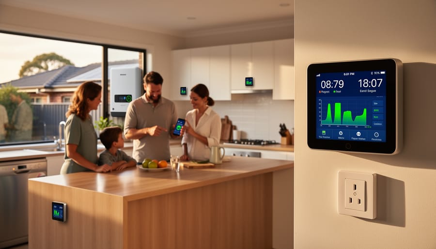 Smart energy meter installed on Australian home with solar panels visible in background