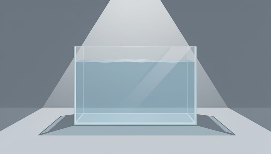 Conceptual image of an empty submerged octopus tank opening glowing in cool blue-green light.