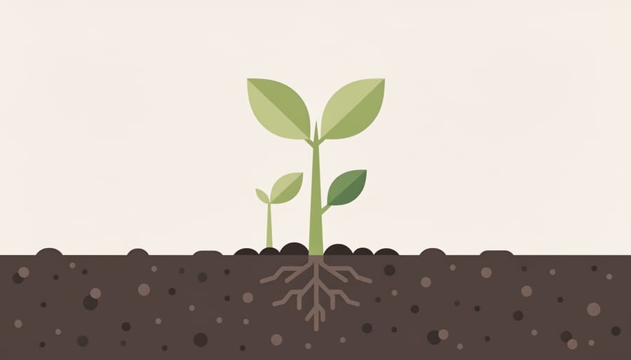 Close-up of green seedlings growing from dark soil in a wooden planter symbolizing forest regeneration