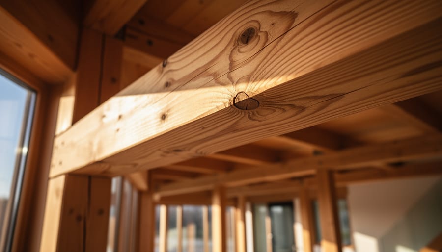 Close-up of a timber beam with visible wood grain and smooth finish