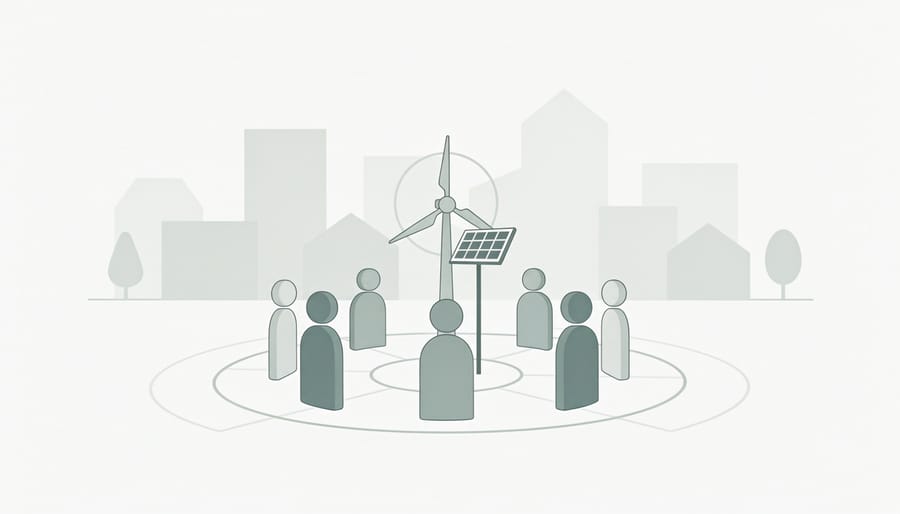 Conceptual dusk scene of people gathering inside a community hall, symbolizing social engagement