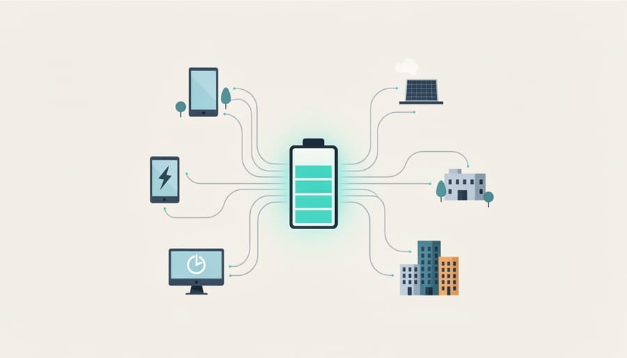 Softly illuminated wall-mounted energy controller representing intelligent energy storage management